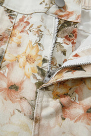 Vintage Floral Print High Waist Wide Leg Jeans, fabric detail