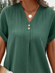 Full Size Casual V-neck Short Sleeve Dress in Silver, fit detail