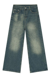 Wide-leg denim jeans in a vintage wash light blue with a relaxed fit.