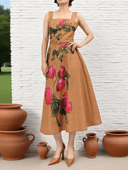 Painterly Floral A-line Midi Dress