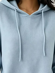 Cozy Ribbed Long-sleeve Hooded Sweater in White, view 14