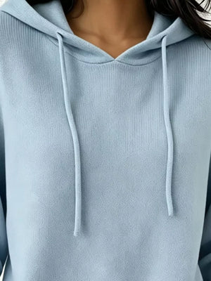 Cozy Ribbed Long-sleeve Hooded Sweater in White, view 14