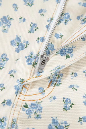 Grommet Knot Waist Floral Barrel Leg Jeans, editorial view