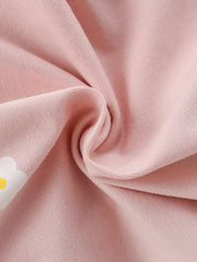 Pink cotton baby dress with strawberry applique detail.