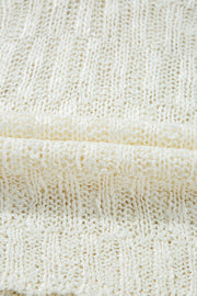 Beige textured knit V-neck shell top with open weave detail