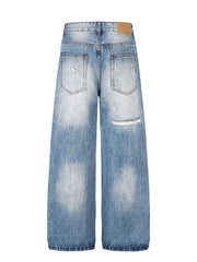 Men's Distressed Wide-leg Jeans in Blue, close-up detail