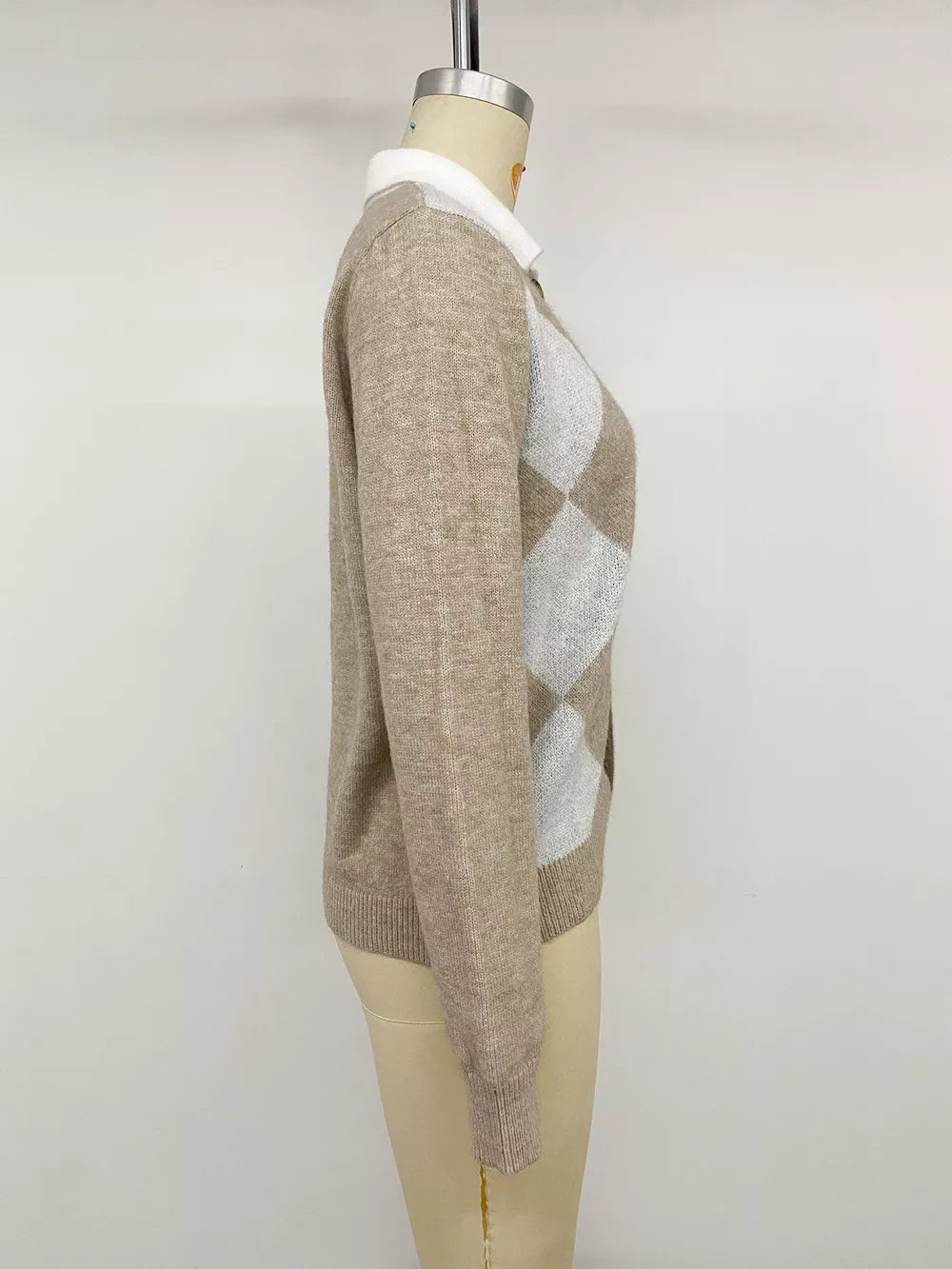 Button-down Ribbed Sweater in Khaki, view 12