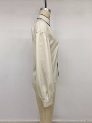 Contrast Trim Long Sleeve Shirt in Beige, view 12