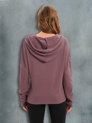 Waffle knit relaxed fit hoodie in Moonlit Mauve with a hood and long sleeves.