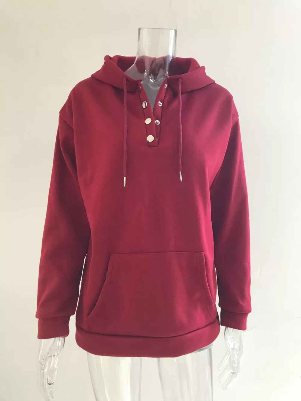 Full Size Kangaroo Pocket Drawstring Hoodie in Army Green, fit detail