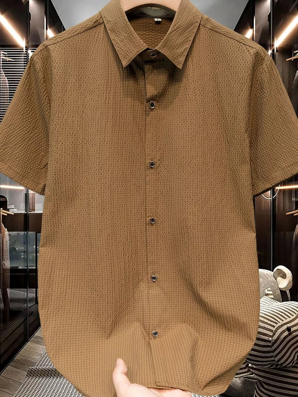 Men's Plus Size Textured Short-sleeve Shirt, close-up detail
