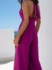 Halter Neck Cut-out Wide-leg Jumpsuit in Sage, model styling view