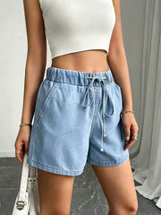 Drawstring High Waist Denim Shorts, front view