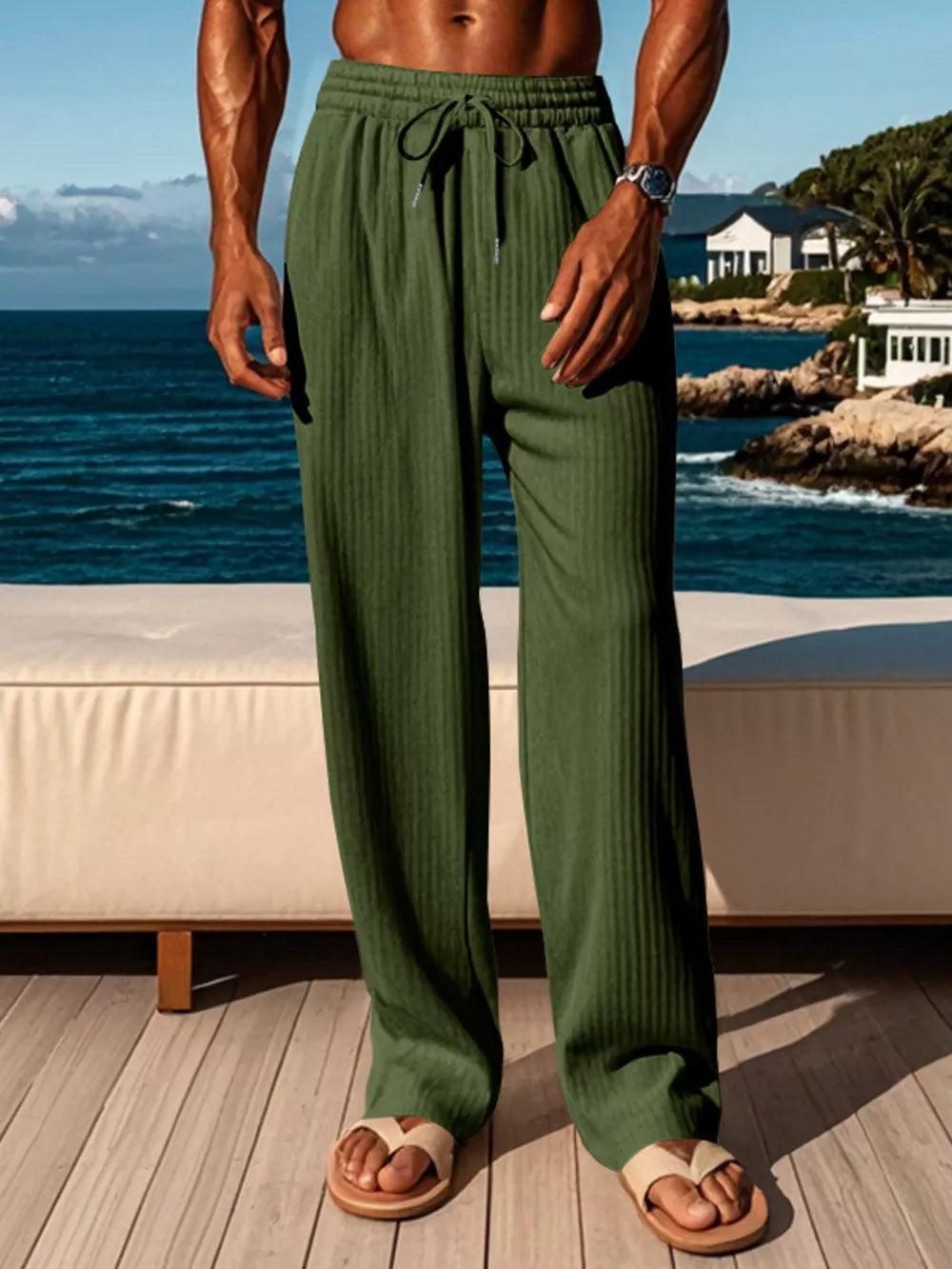 Men's Ribbed Knit Wide-leg Sweatpants Plus Size, model styling view