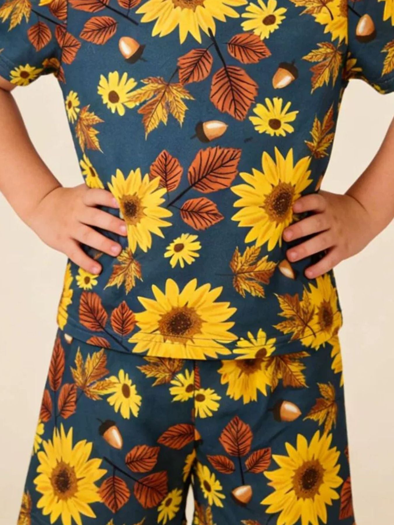 Toddler tee and shorts set with sunflower and fall leaf print