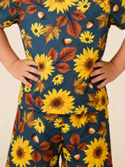 Toddler tee and shorts set with sunflower and fall leaf print