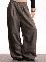 Men's brown plaid wide leg trousers with high waist and pleats