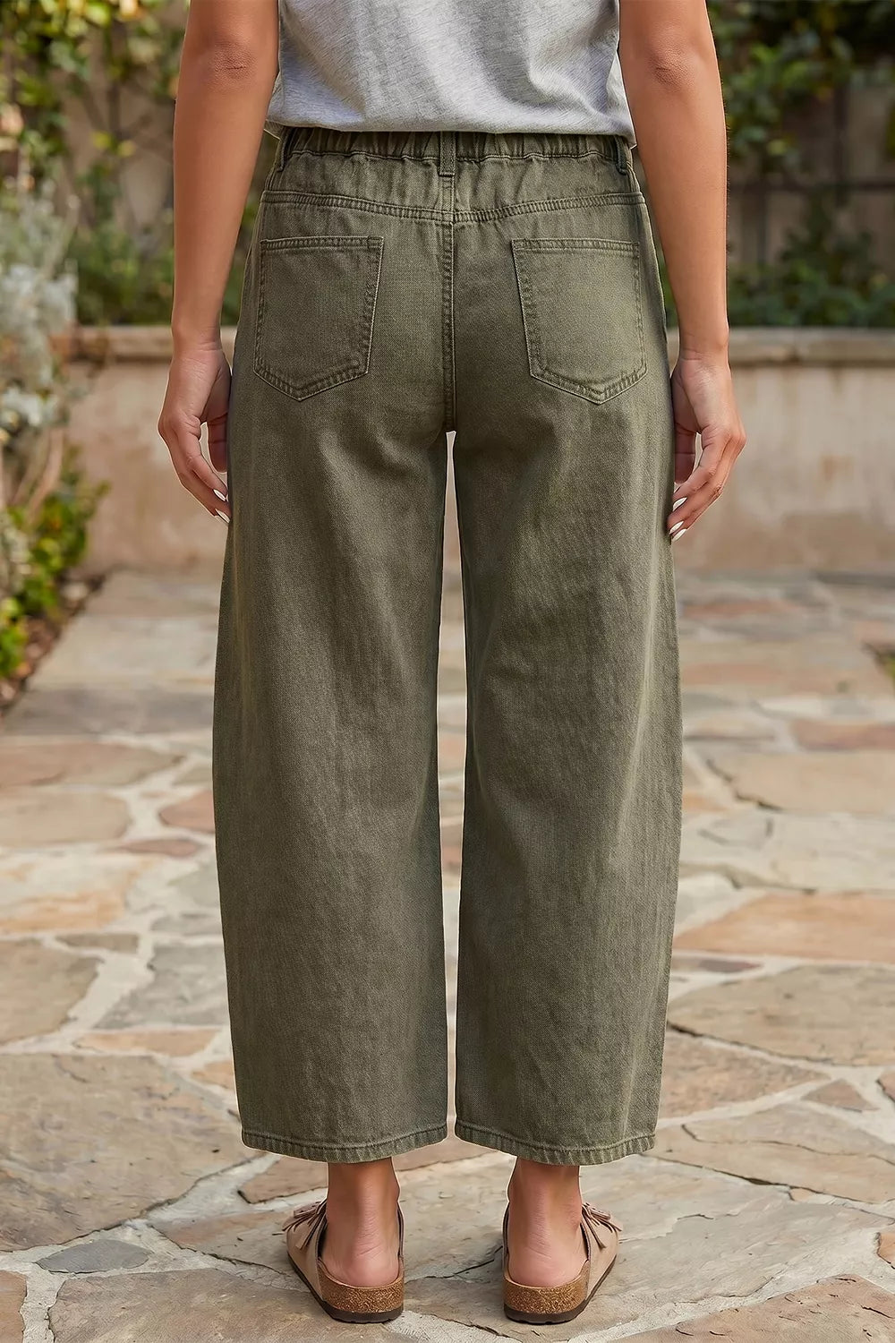 Four Leaf Clover Solid Color Ankle Jeans in Army Green, side view