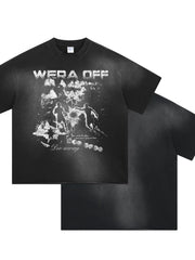 Black distressed graphic tee with "Wera Off" text and abstract design.