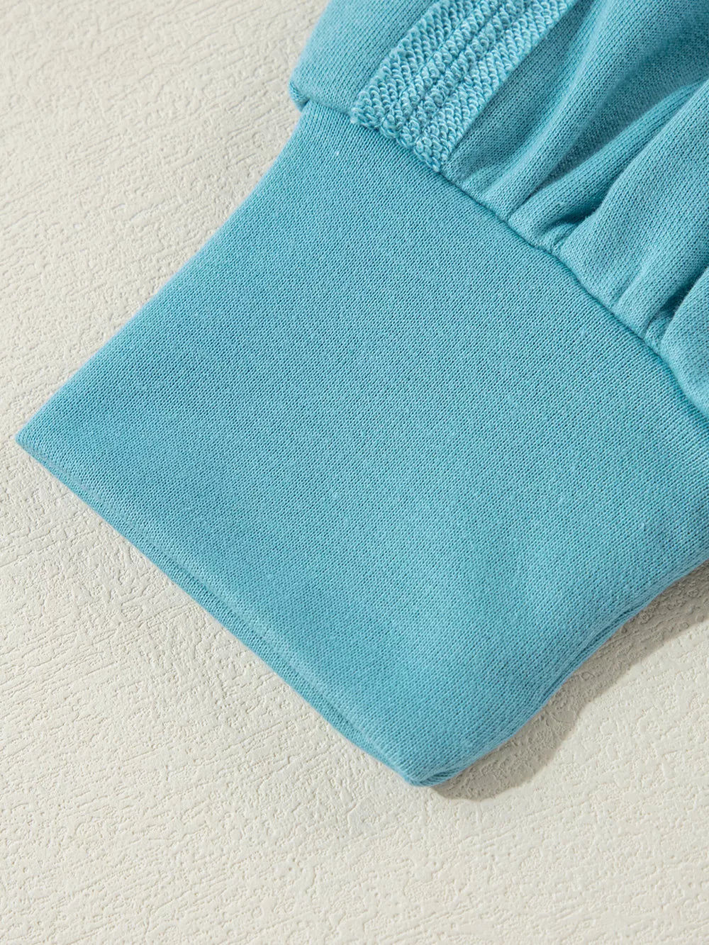 Colorblock Patchwork Crew Neck Sweatshirt in Teal, fabric detail