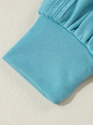 Colorblock Patchwork Crew Neck Sweatshirt in Teal, fabric detail
