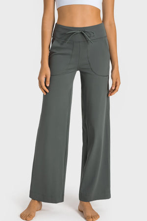 Sage utility pocket wide-leg lounge joggers with drawstring waist and relaxed fit.