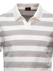 Textured stripe polo shirt in ivory with a classic collar and short sleeves.