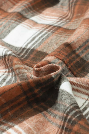 Plaid Button Up Shacket in Caramel, view 12