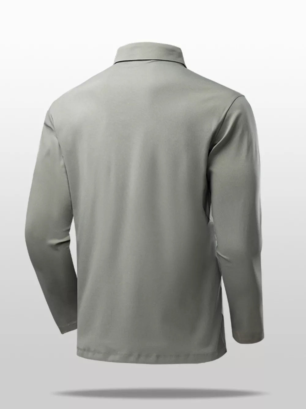 Sage long sleeve polo shirt with classic fit and black collar trim.