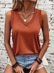 V-neck Ribbed Trim Tank in Black, front view