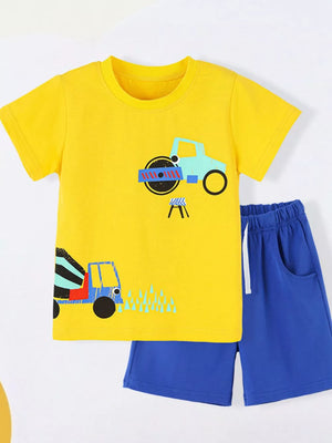 Children's Construction Vehicle T-shirt & Shorts Set, side view