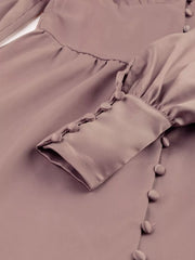 Elegant V-neck Puff Sleeve Button-down Midi Dress