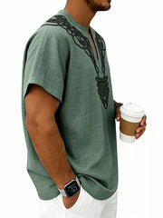 Men's Notched Printed Short Sleeve Shirt Plus Size, fit detail
