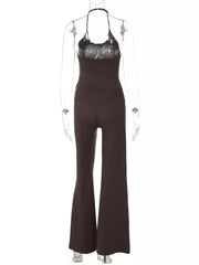 Brown halter crop top and wide-leg pants set