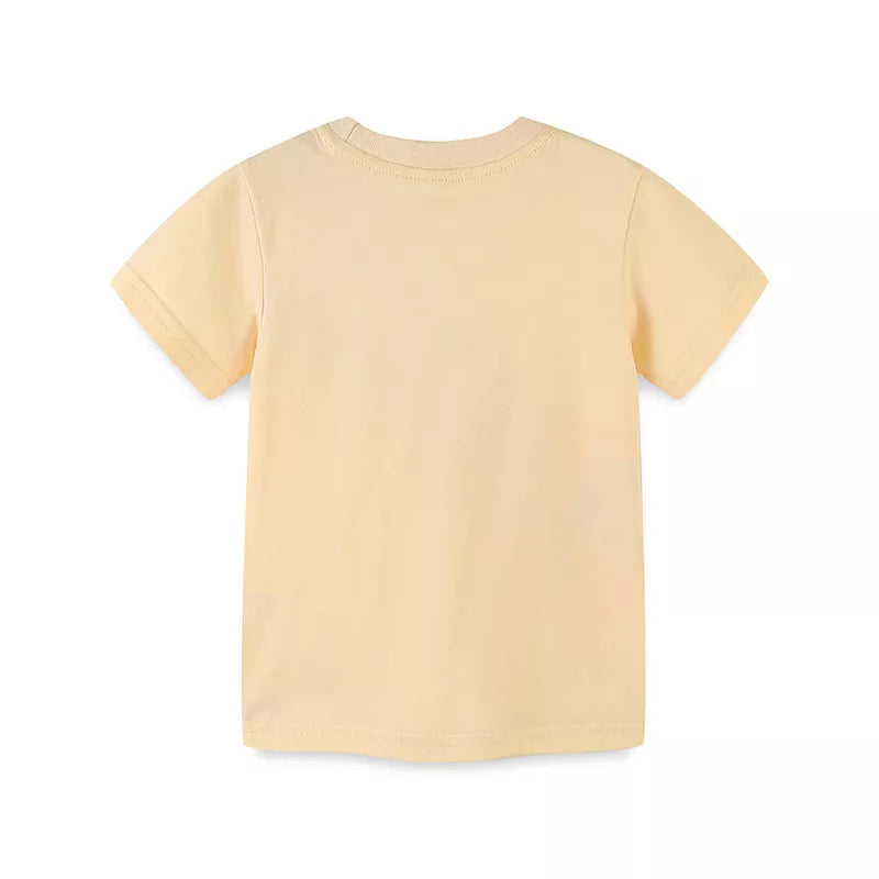 Toddler yellow cotton crew neck t-shirt with guitar graphic on front