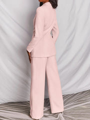 One Button Blazer And Wide-leg Pants Set Plus Size in Brown, model styling view