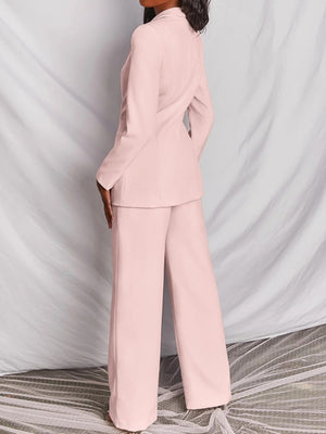 One Button Blazer And Wide-leg Pants Set Plus Size in Brown, model styling view