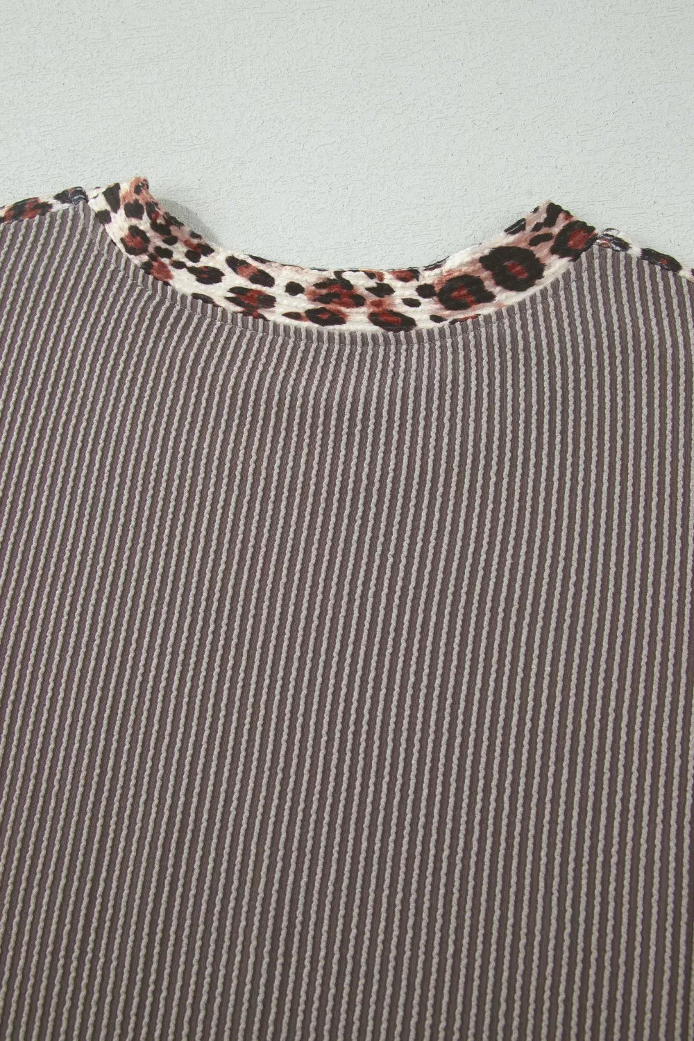 Ribbed knit two-piece set with leopard trim neckline
