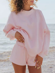 Luxe lounge set, crew neck sweatshirt, yellow, comfortable, women's sleepwear.