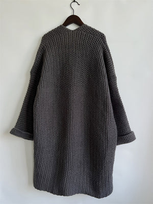 Chunky knit cocoon cardigan coat in charcoal with a relaxed fit and cuffed sleeves.