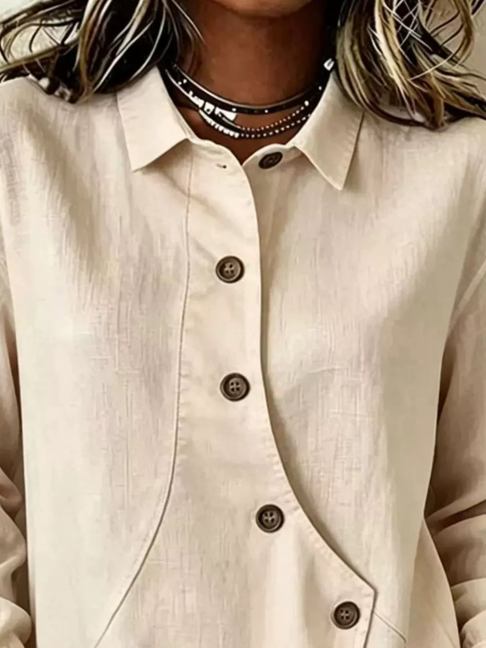Full Size Asymmetrical Button Down Shirt in White, back view