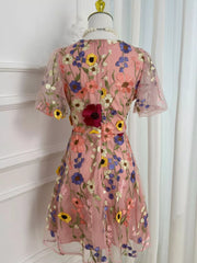 Floral Embroidery V-neck Mini Dress