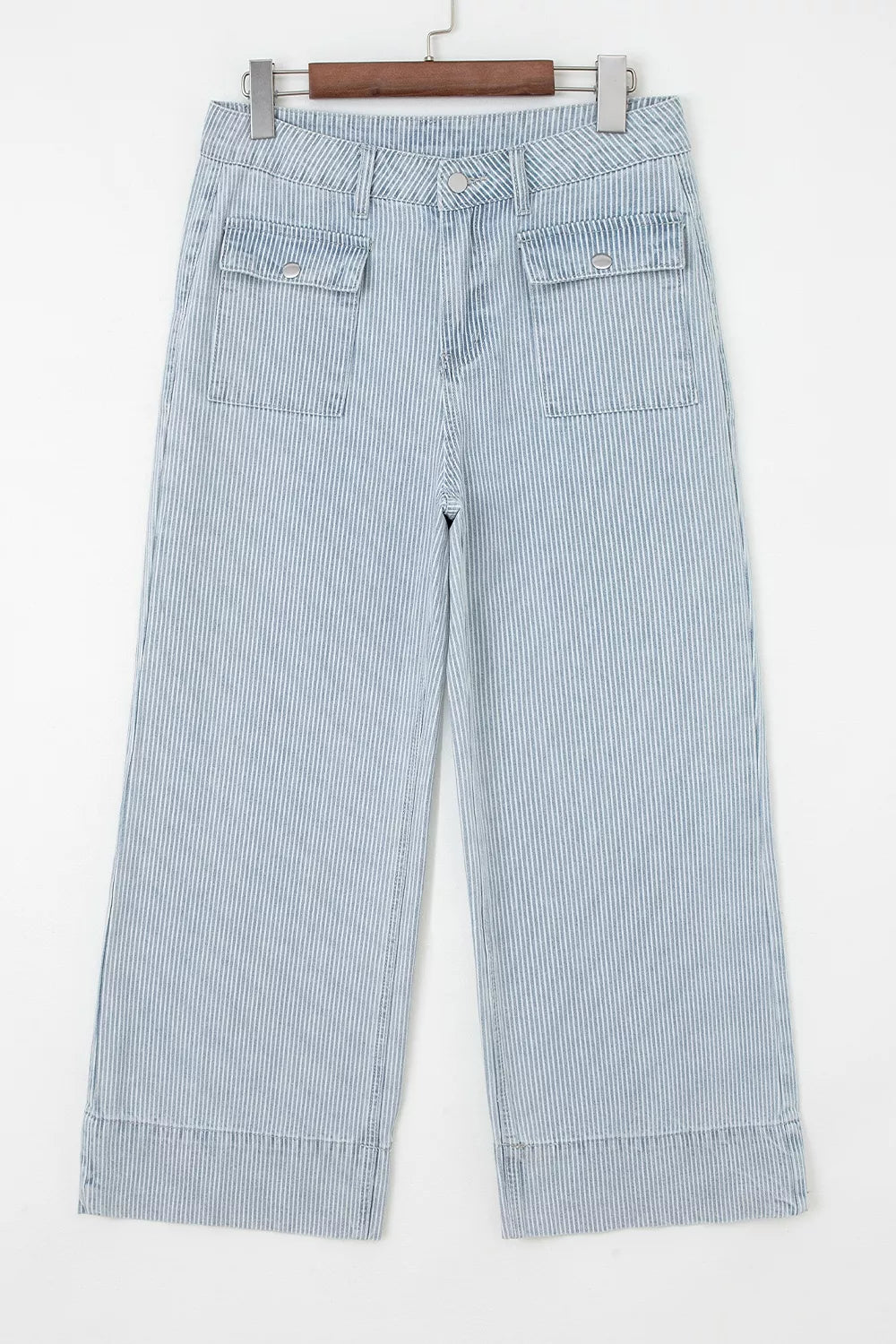 Striped Wide-leg Cropped Jeans in Light Blue, product detail