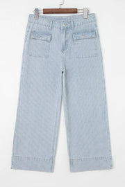 Striped Wide-leg Cropped Jeans in Light Blue, product detail