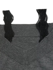 Off-shoulder Lace Trim Sweater in Dark Gray, view 11