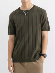 Men's plus size ribbed crew neck tee in Wood Green, short sleeve, lightweight cotton blend.