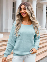 Air Force Blue textured knit sweater with button pocket detail