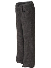 Men's dark gray textured flare sweatpants with button flap pockets.