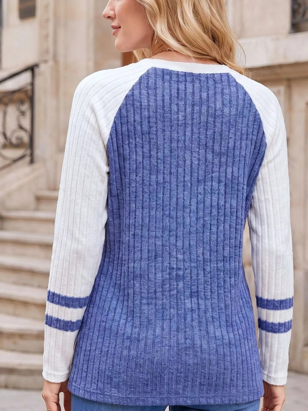 Ribbed Raglan Sleeve T-shirt in Burgundy, editorial view