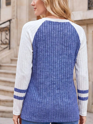 Ribbed Raglan Sleeve T-shirt in Burgundy, editorial view